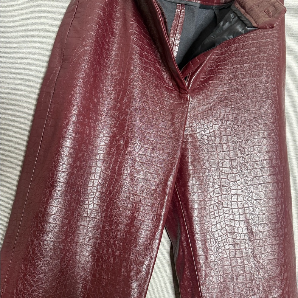 Zara Maroon Croc-Embossed Trousers - Picture 6 of 10